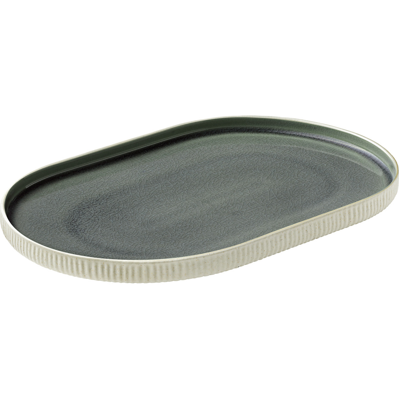Nara, Platte oval Relief 300 x 200 mm grau